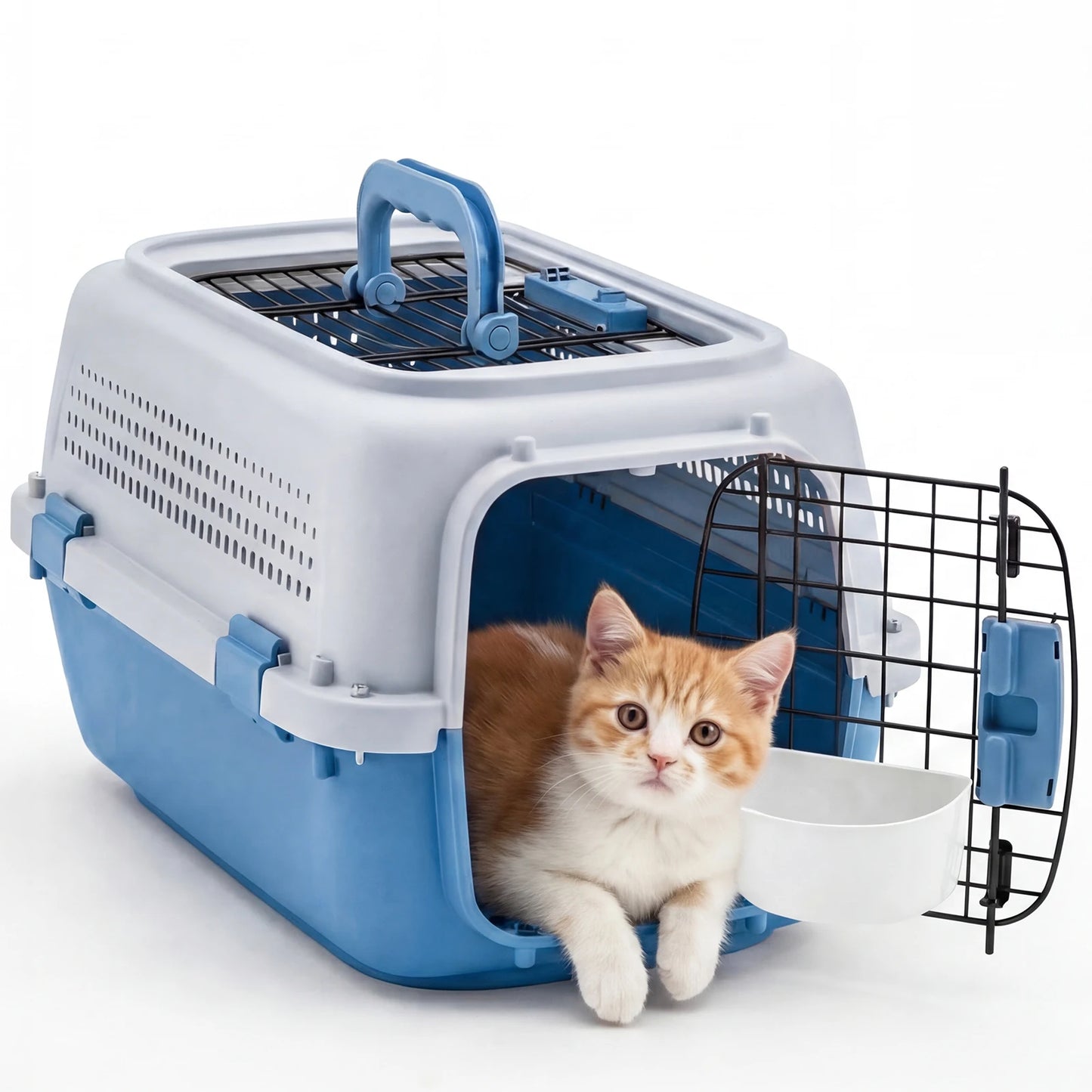 JHK 23Inch Pet Carrier for Small Dogs Cats Front Top Load Wire Door Food Bowl Travel Crate with Enhanced Security Latchesfor