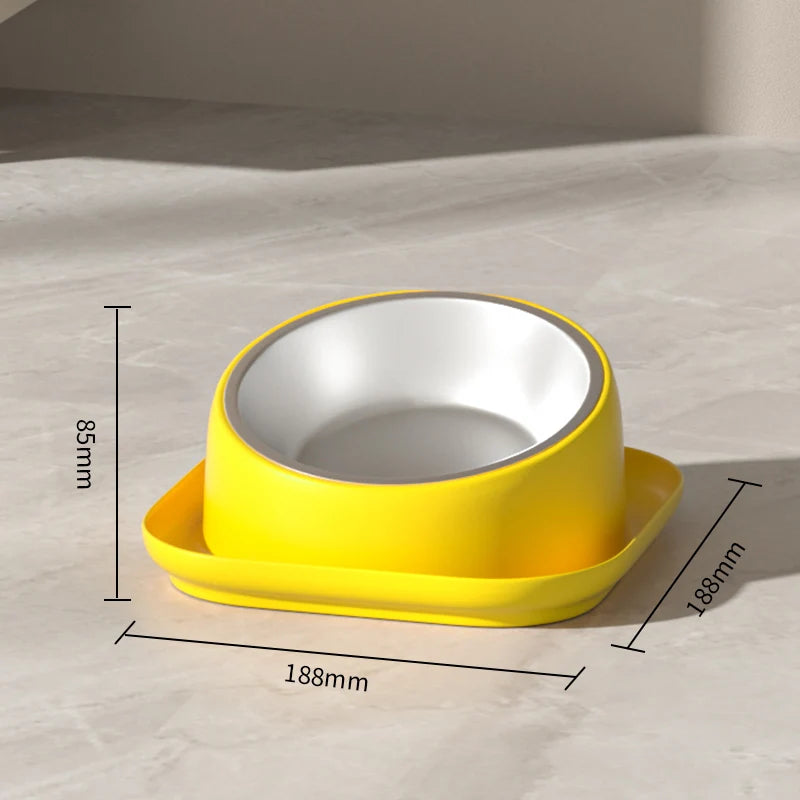 15° Tilted Cat Bowl Stainless Steel Neck Protection Anti Slip Plastic Base Pet Food Water Feeder Bowl For Cats Kitten