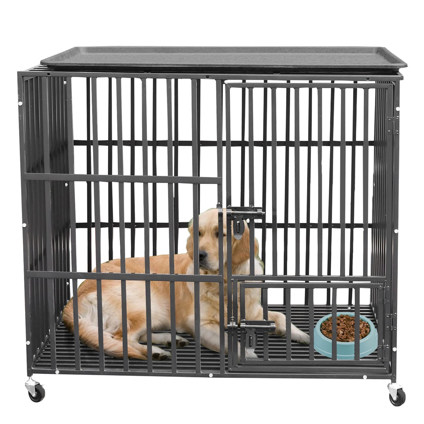 BINGOPAW Heavy Duty Dog Cage With 3 Doors And Wheels