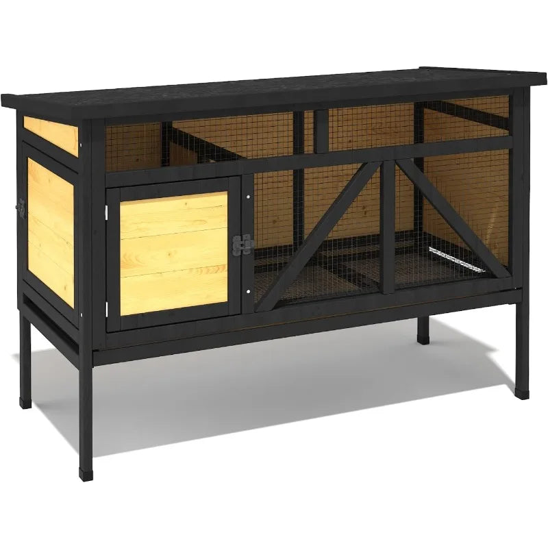Elevated Wooden Rabbit Hutch For Small Pets Outdoor Use