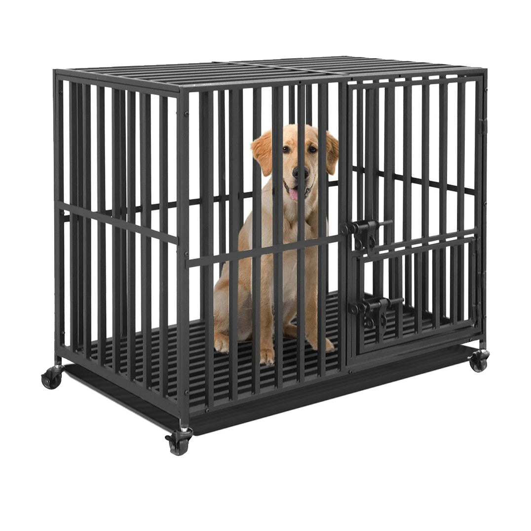 BINGOPAW Heavy Duty Dog Cage With 3 Doors And Wheels