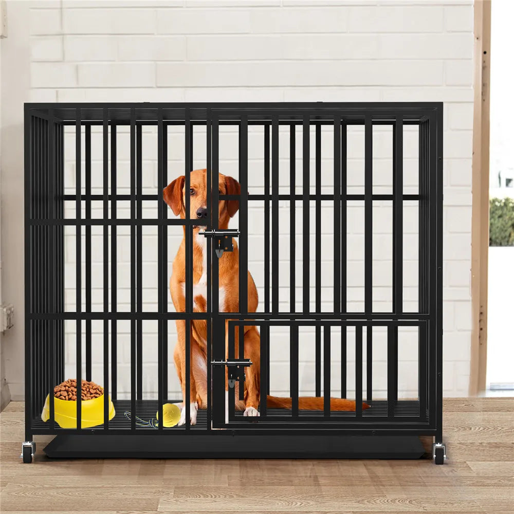 BINGOPAW Heavy Duty Dog Cage With 3 Doors And Wheels