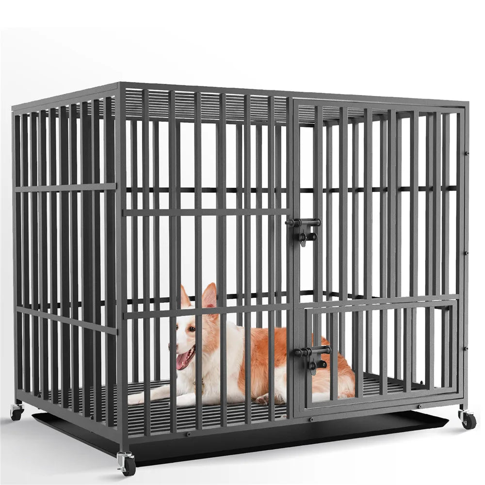 Bingopaw Heavy Duty Metal Dog Cage 3 Doors 4 Wheels