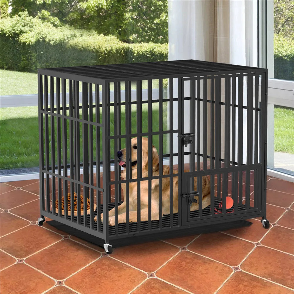 Bingopaw Heavy Duty Metal Dog Cage 3 Doors 4 Wheels