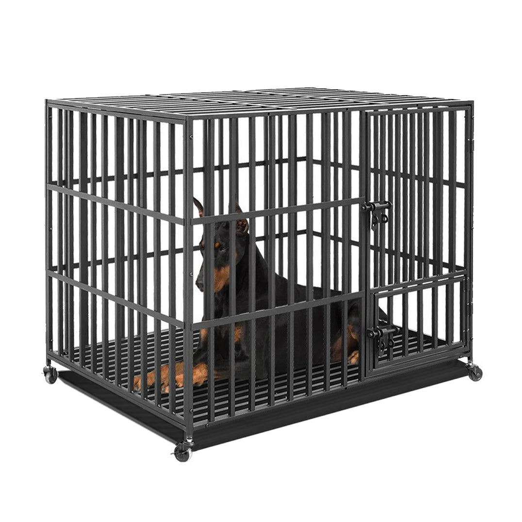 BINGOPAW Heavy Duty Dog Cage With 3 Doors And Wheels