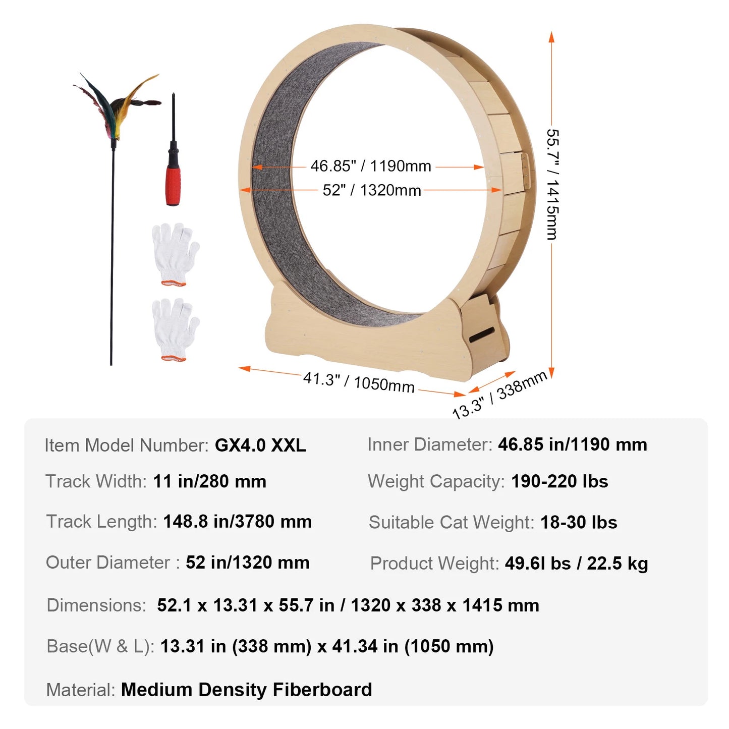 SucceBuy Wooden Cat Exercise Wheel Detachable Carpet Indoor Running Wheel