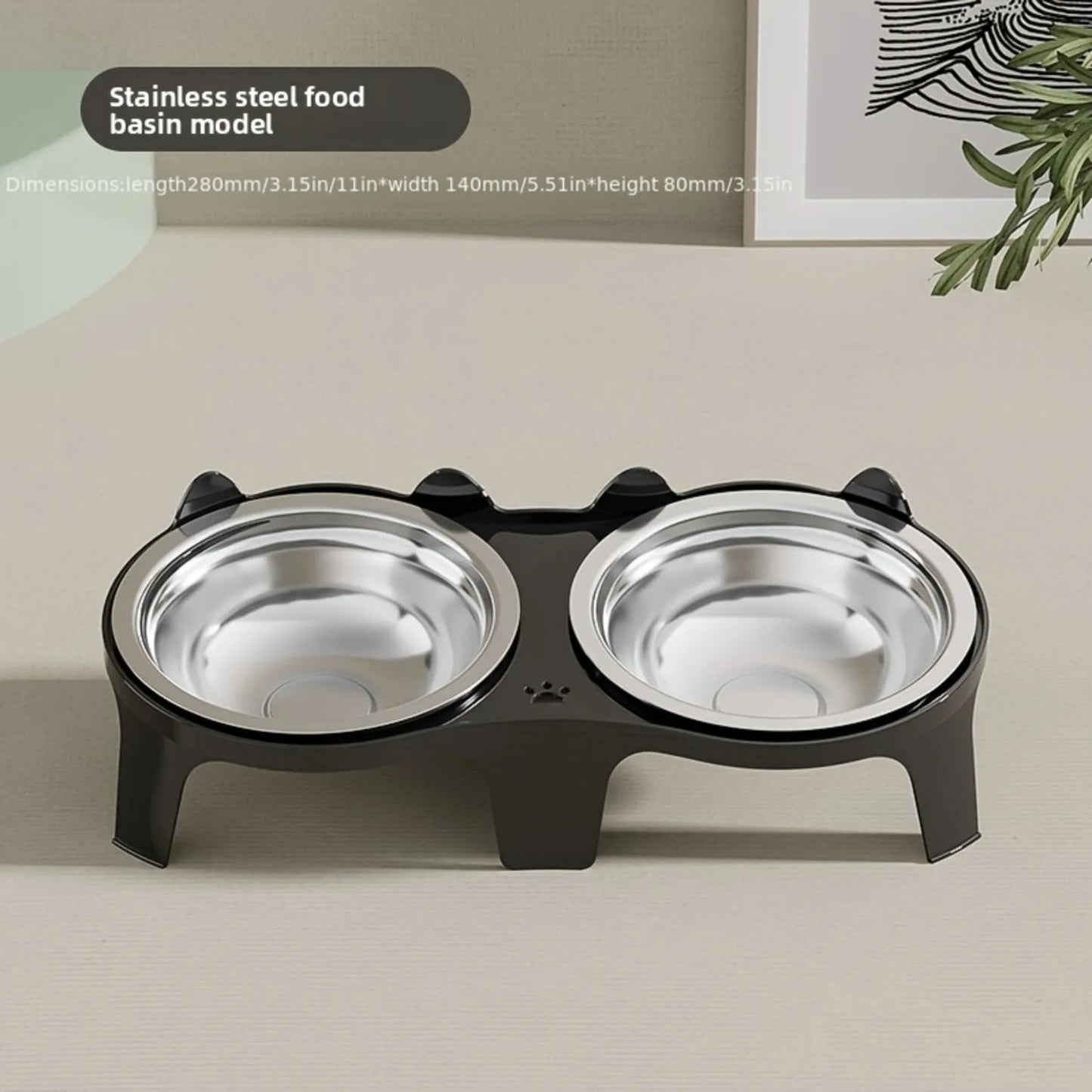 2-in-1 Cat Food Bowl Set, 2 Stainless Steel Bowls,Non-tipping Cat Food and Water Bowl for Cats,Pet Feeding Bowl for Chin Rubbing