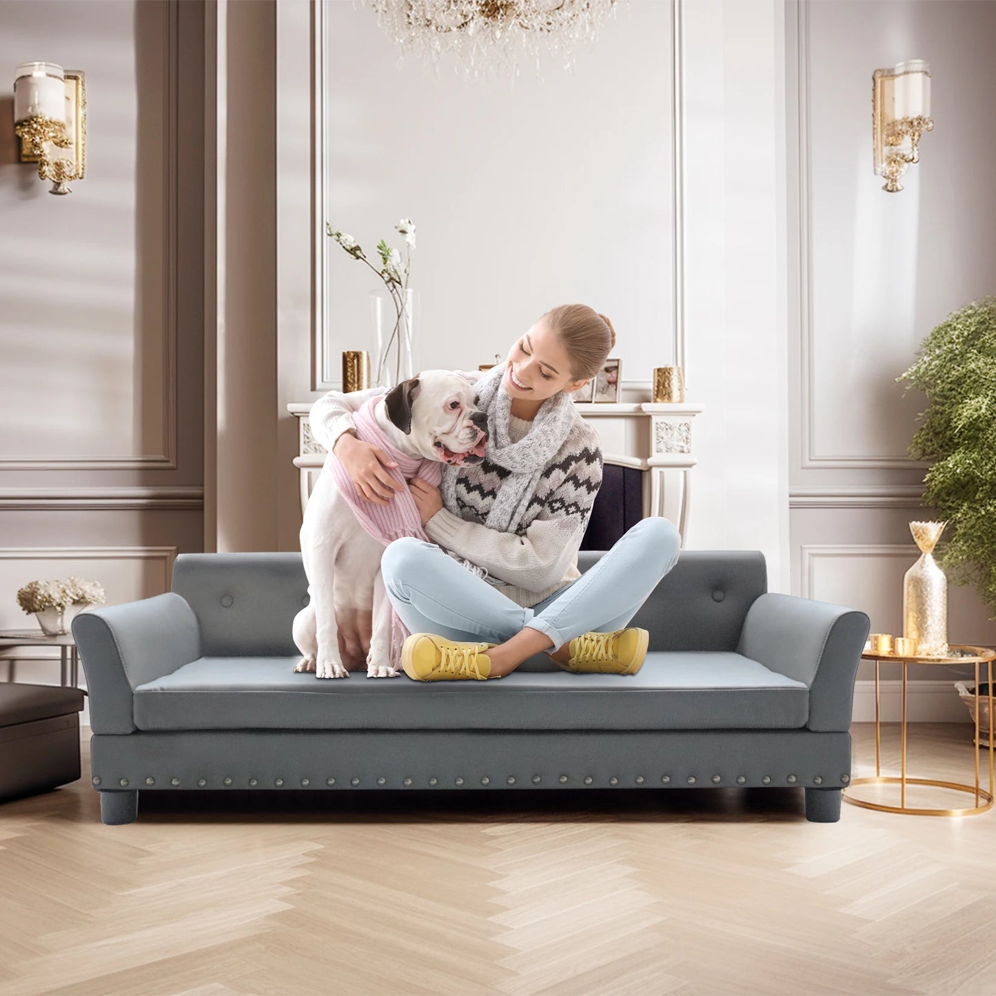 BINGOPAW Elevated Dog Sofa Bed Leather Durable Modern Design