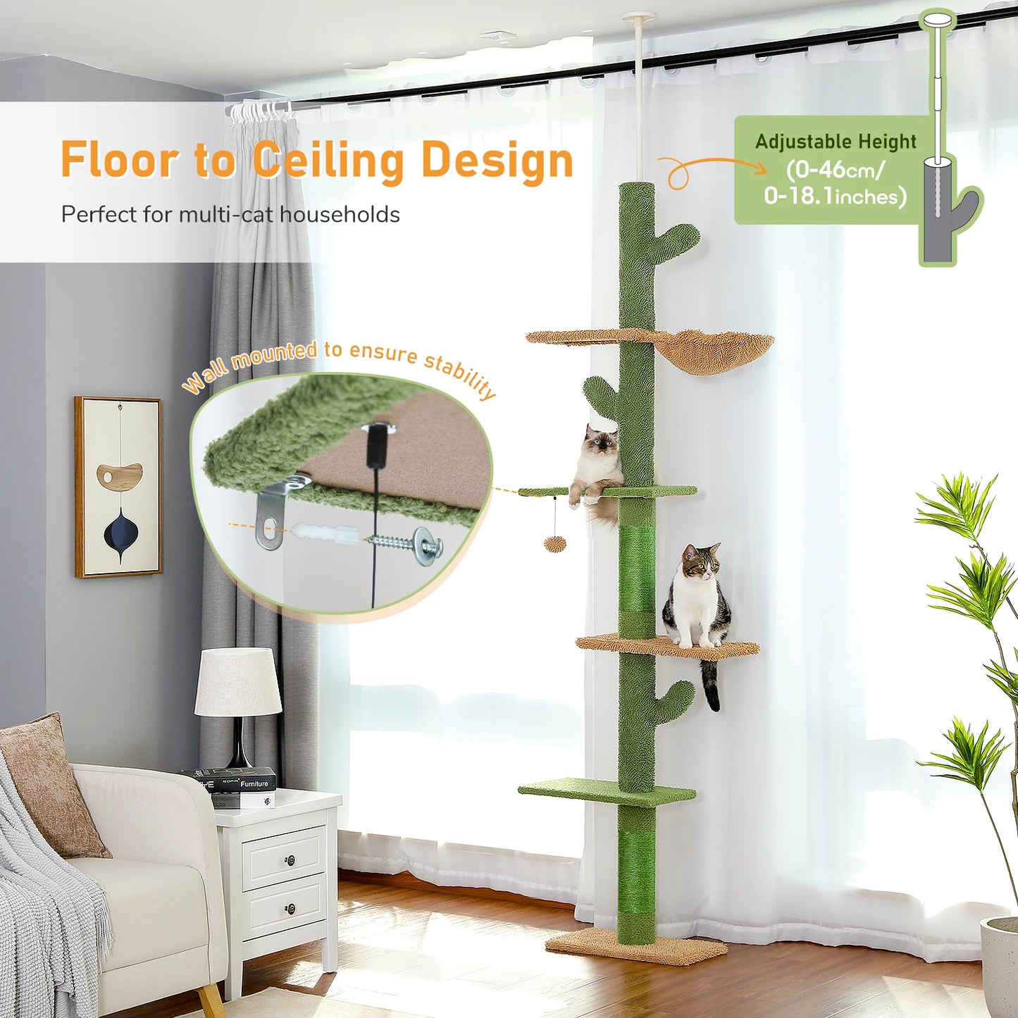PAWZ Road Cat Tree 5-Tier Floor to Ceiling Climber