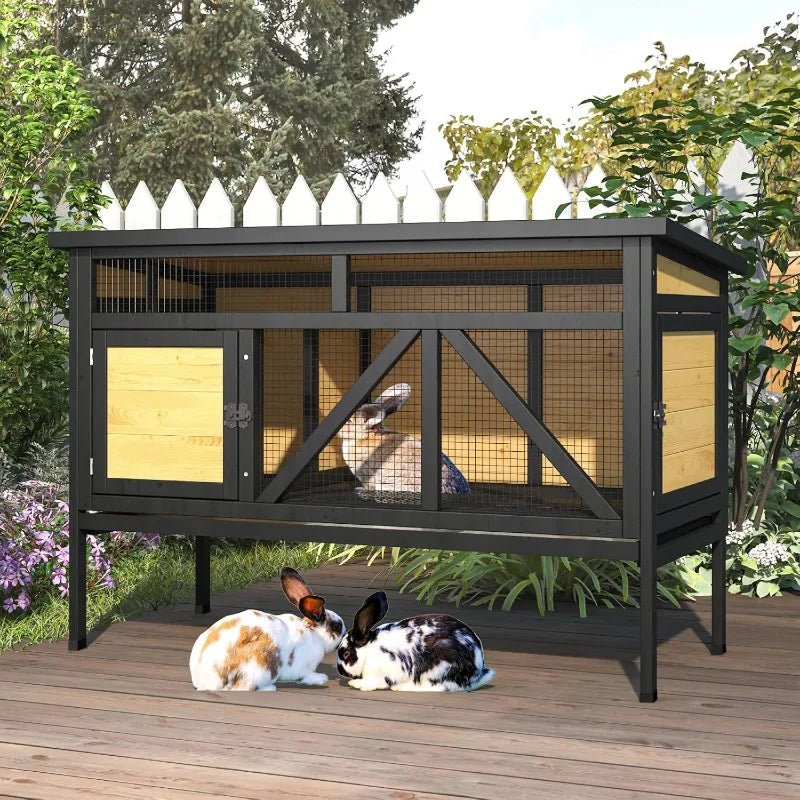Elevated Wooden Rabbit Hutch For Small Pets Outdoor Use