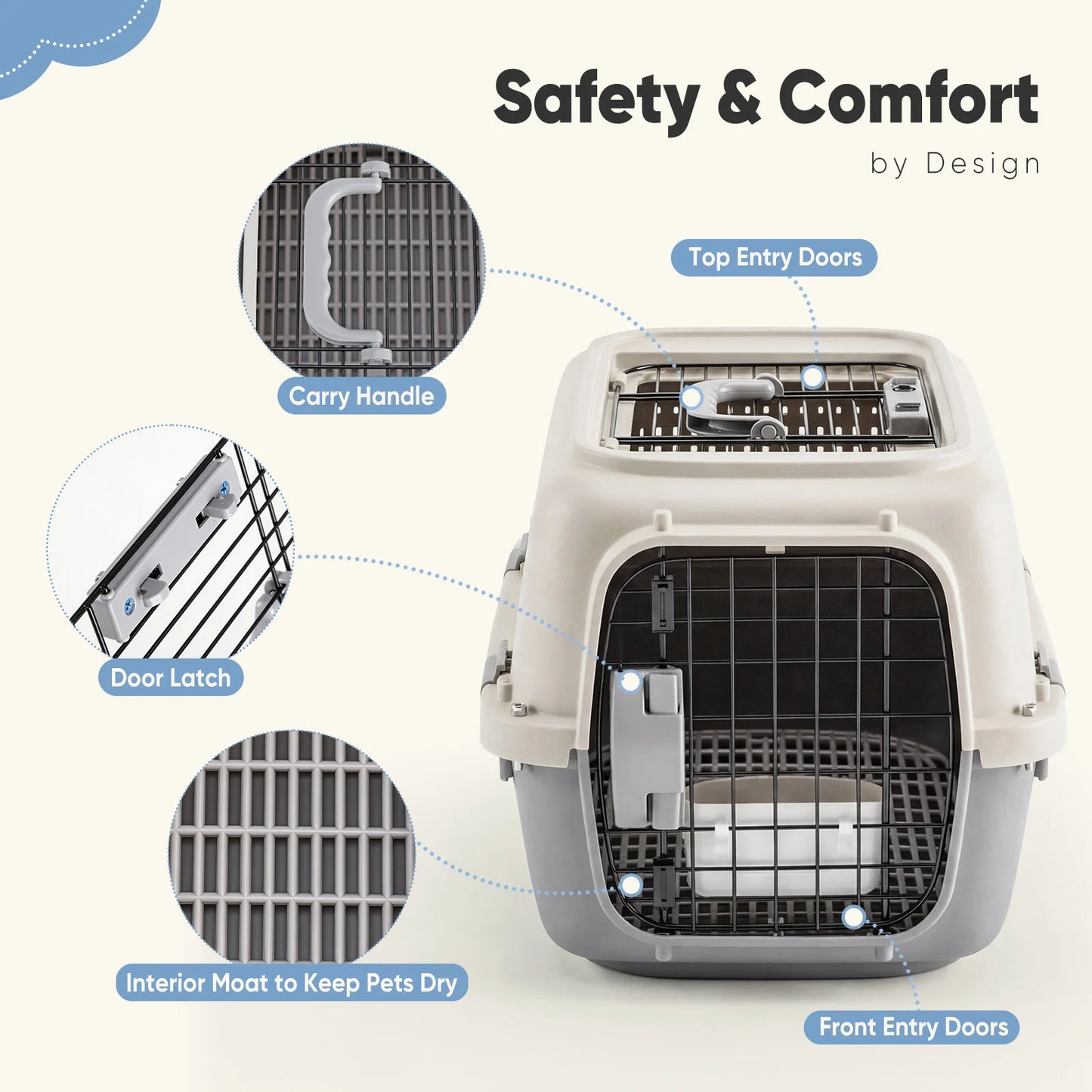 JHK 23Inch Pet Carrier for Small Dogs Cats  Front Top Load Wire Door Food Bowl Travel Crate with Enhanced Security Latchesfor