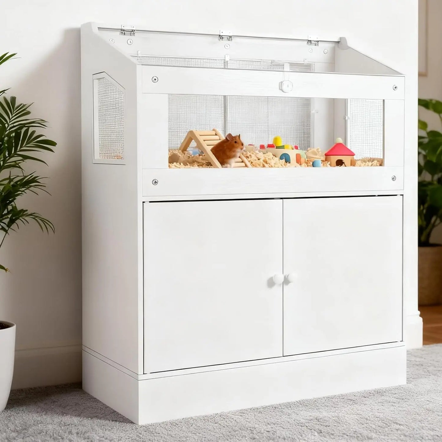 Hamster Cage with Storage Cabinet, Guinea Pig Cage for Small Animals,Large Hamster Cage with Easy View Acrylic Panels,for Rat