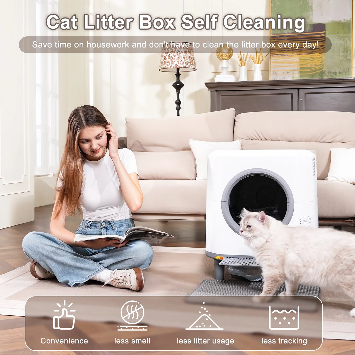 Automatic Self Cleaning Litter Box With App Control Odor Reduction For Cats
