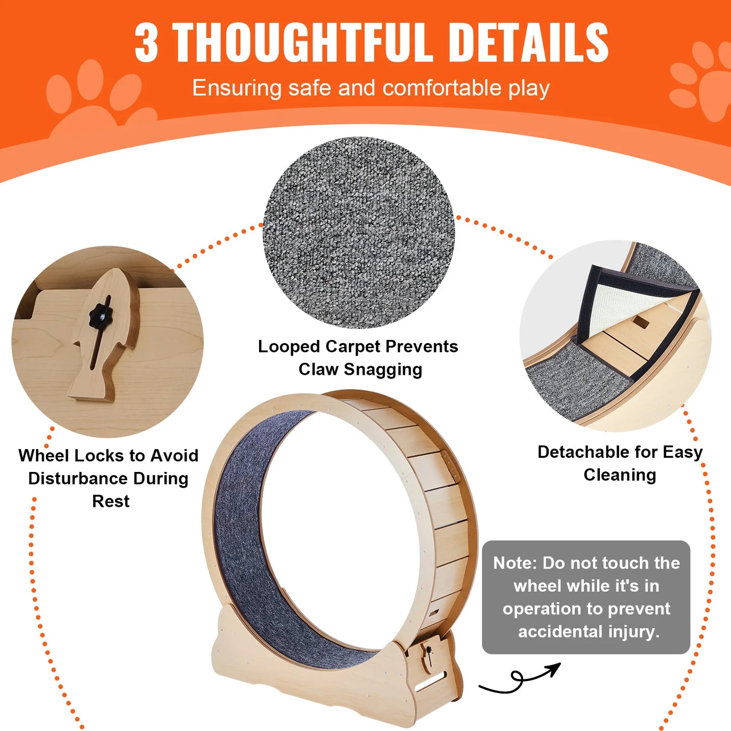 SucceBuy Wooden Cat Exercise Wheel Detachable Carpet Indoor Running Wheel