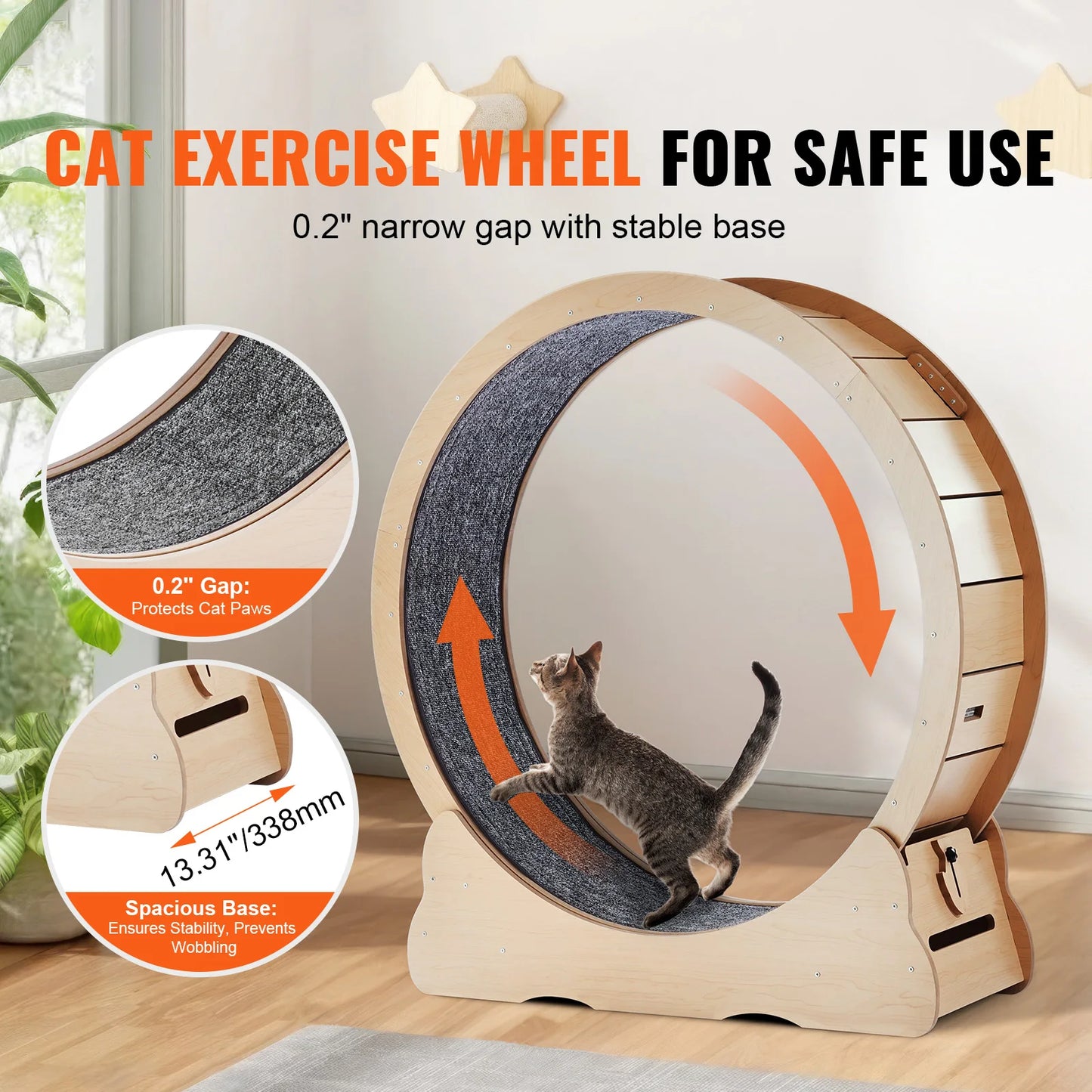 SucceBuy Wooden Cat Exercise Wheel Detachable Carpet Indoor Running Wheel