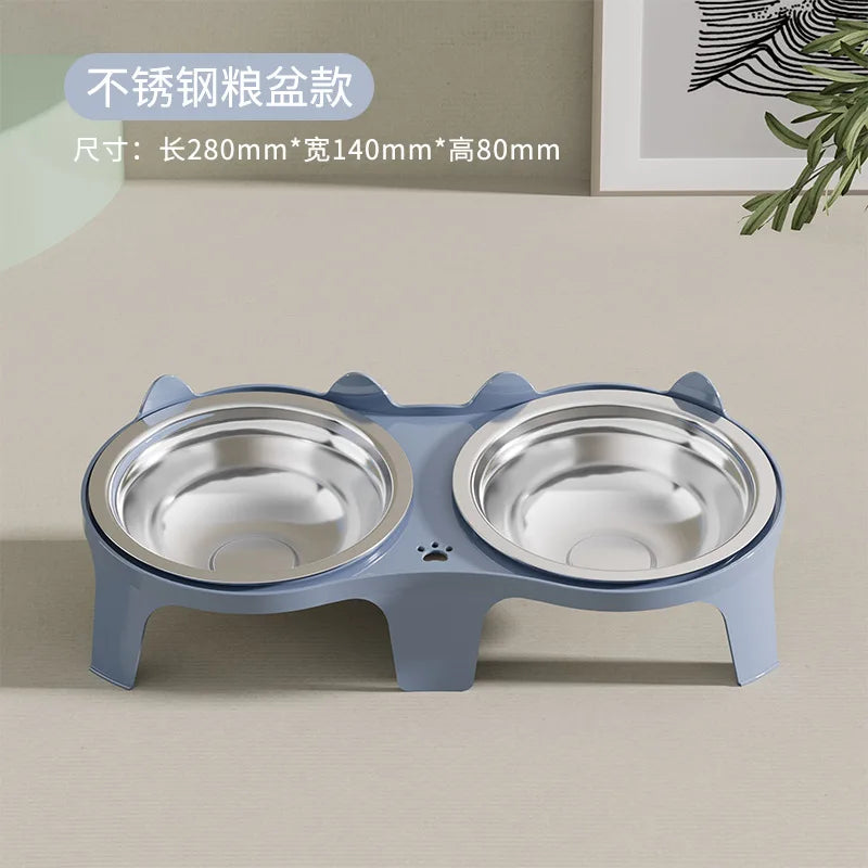 2-in-1 Cat Food Bowl Set, 2 Stainless Steel Bowls,Non-tipping Cat Food and Water Bowl for Cats,Pet Feeding Bowl for Chin Rubbing