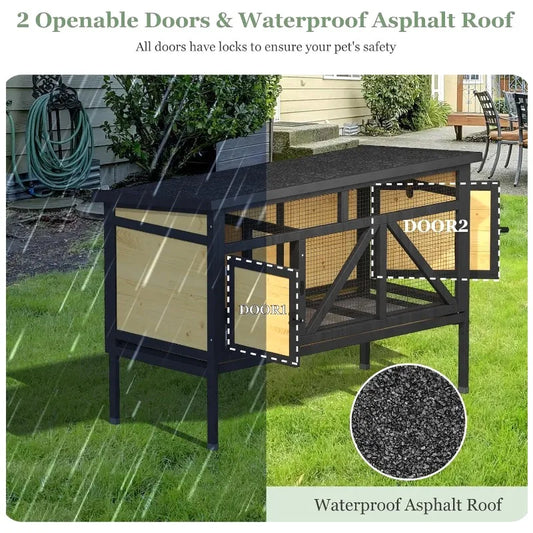 Elevated Wooden Rabbit Hutch For Small Pets Outdoor Use