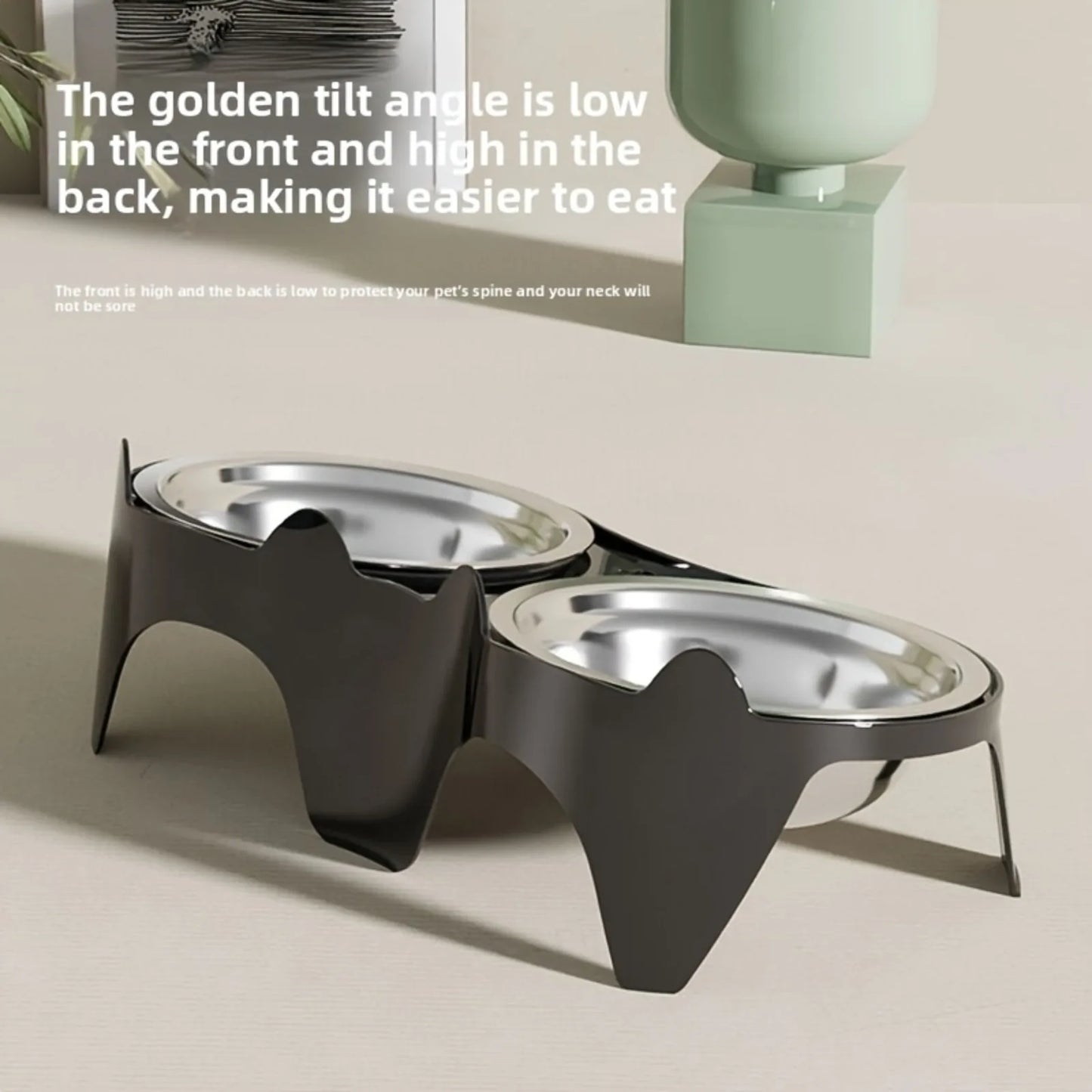 2-in-1 Cat Food Bowl Set, 2 Stainless Steel Bowls,Non-tipping Cat Food and Water Bowl for Cats,Pet Feeding Bowl for Chin Rubbing