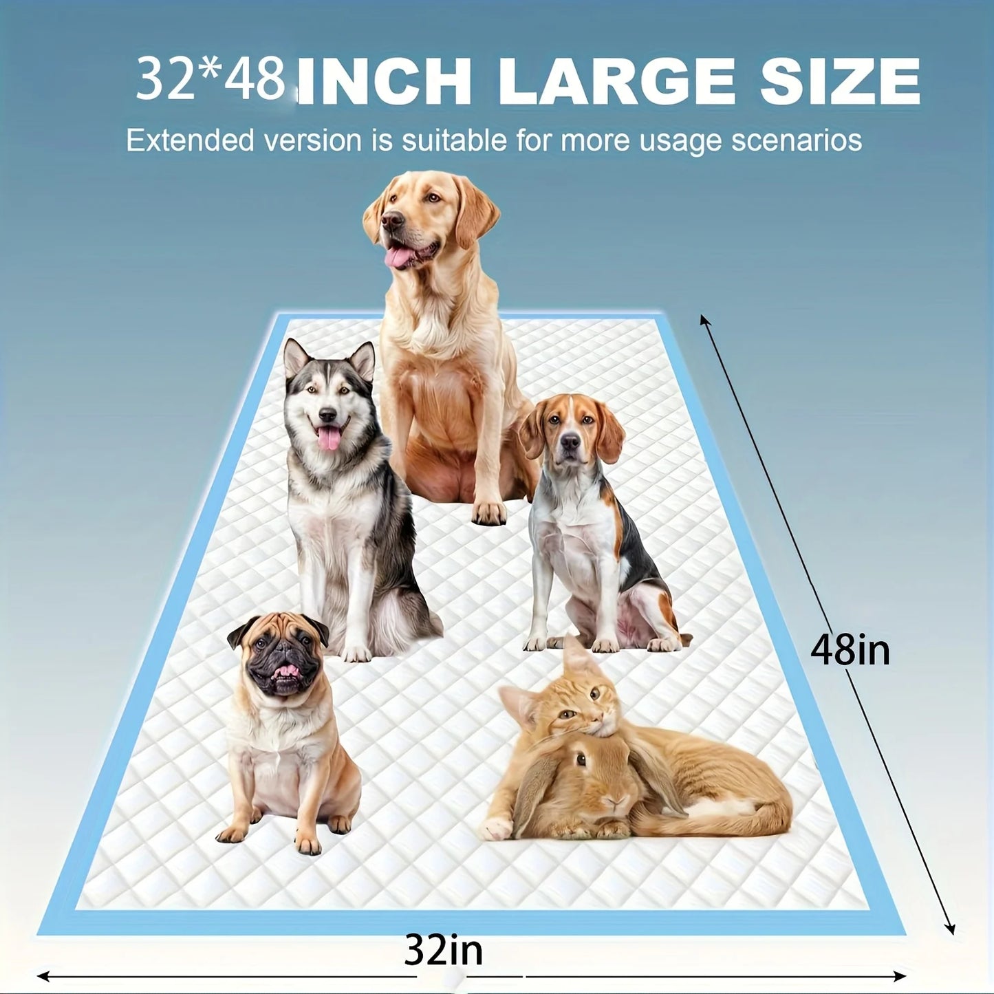 XXXL 30x55inch/40count, 31x37inch/60count, 32*48in/40/80 Thickened 8-Layer Super Absorbent Dog Pee Pads, Extra Large Leak-Proof Odor-Resistant Training Pads, Suitable for Cats And Dogs, Disposable Quick-Dry Anti-Wet Pee Pads,