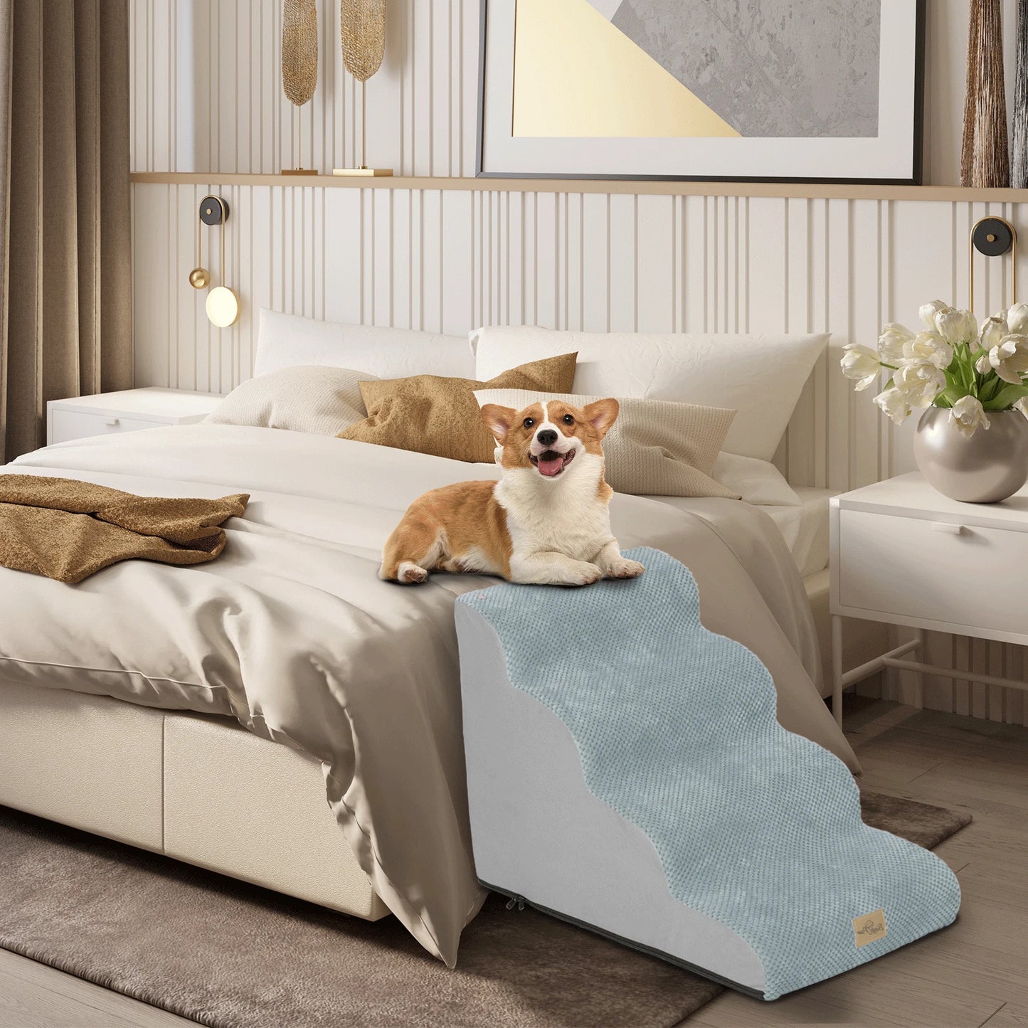 Pet Training Stairs With Removable Cover, Non Slip Surface