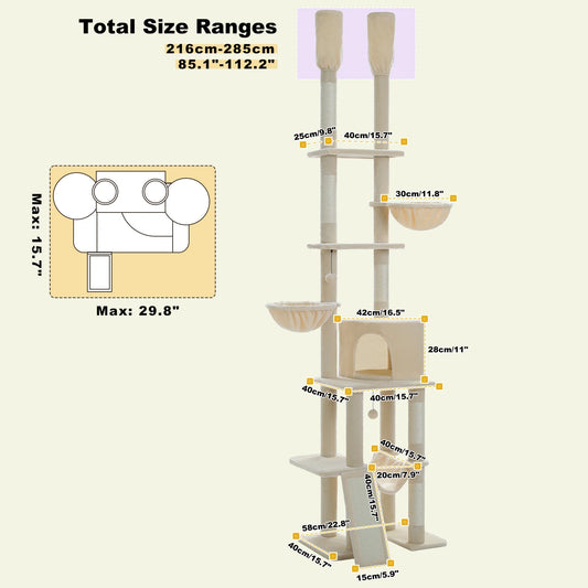 PAWZ Road Floor to Ceiling Cat Tree With Sisal Scratching Posts