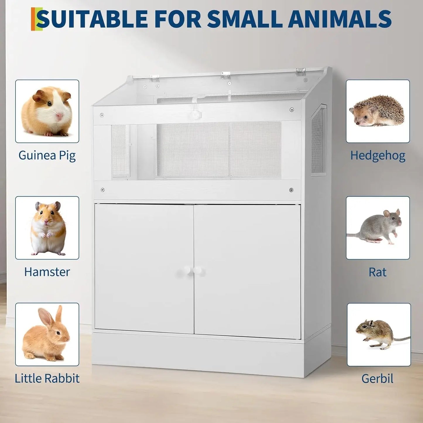 Hamster Cage with Storage Cabinet, Guinea Pig Cage for Small Animals,Large Hamster Cage with Easy View Acrylic Panels,for Rat