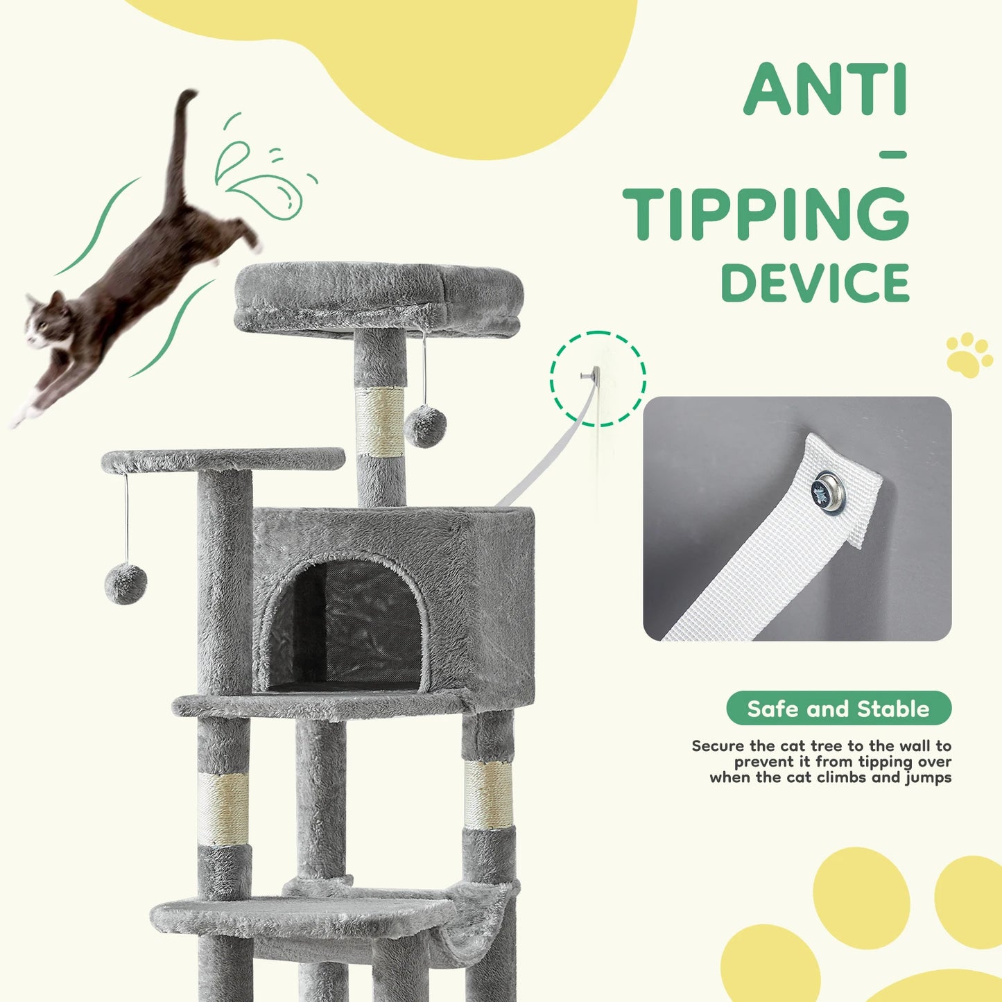 JHK Cat Tree Multi Cat Climbing Tower With Sisal Scratching Posts For Indoor Cat