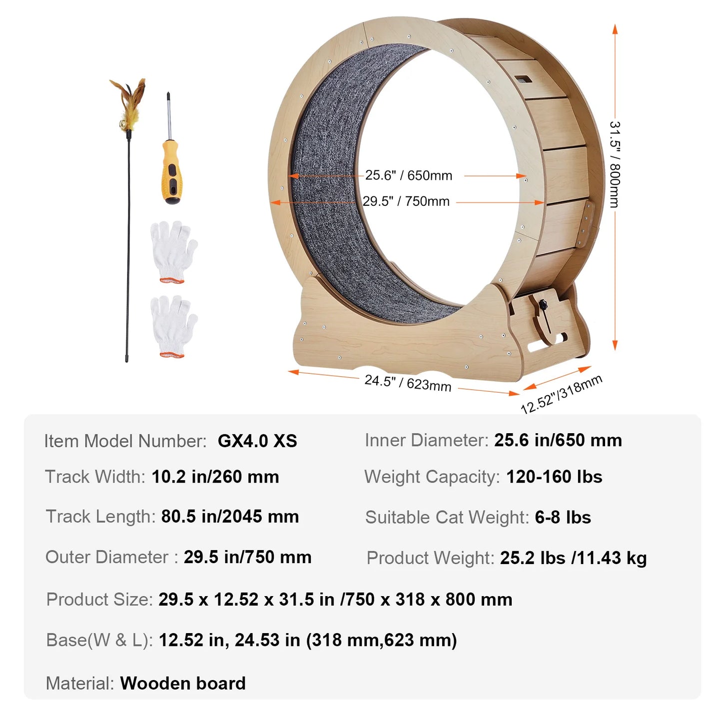 SucceBuy Wooden Cat Exercise Wheel Detachable Carpet Indoor Running Wheel