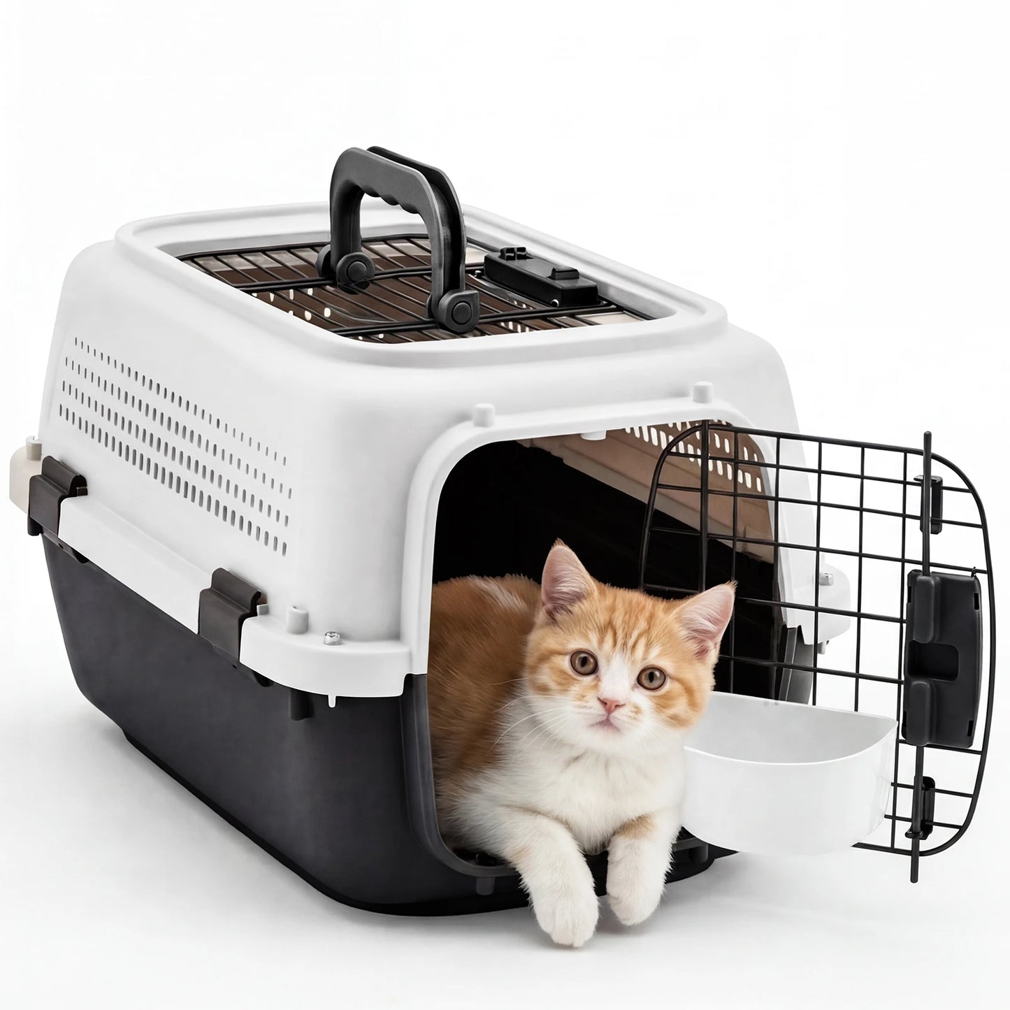 JHK 23Inch Pet Carrier for Small Dogs Cats  Front Top Load Wire Door Food Bowl Travel Crate with Enhanced Security Latchesfor