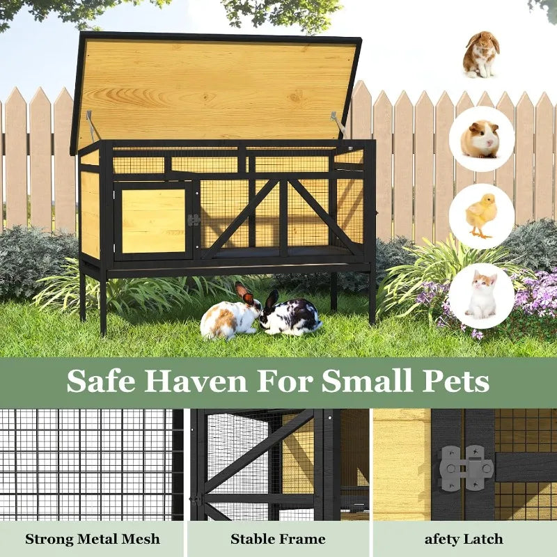 Elevated Wooden Rabbit Hutch For Small Pets Outdoor Use