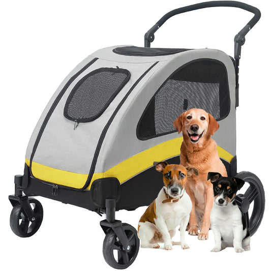 M-XL Dog Stroller Ultra-large 4 Wheels Pet Jogger Wagon Foldable Cart Travel Trolley Outdoor Animal Carrier Load Up To 55kg