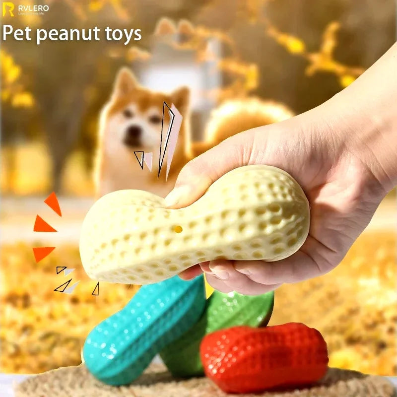 Dog Peanut Squeaker Chew Toy Anti Bite Rubber Pet Toy
