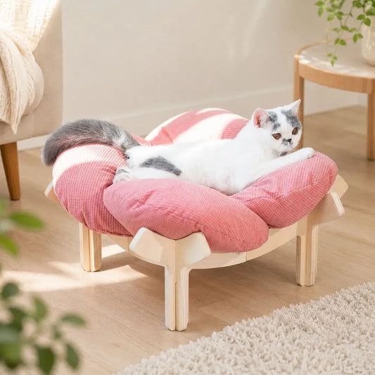 Elevated Cat Bed With Wooden Frame And Premium Cushion