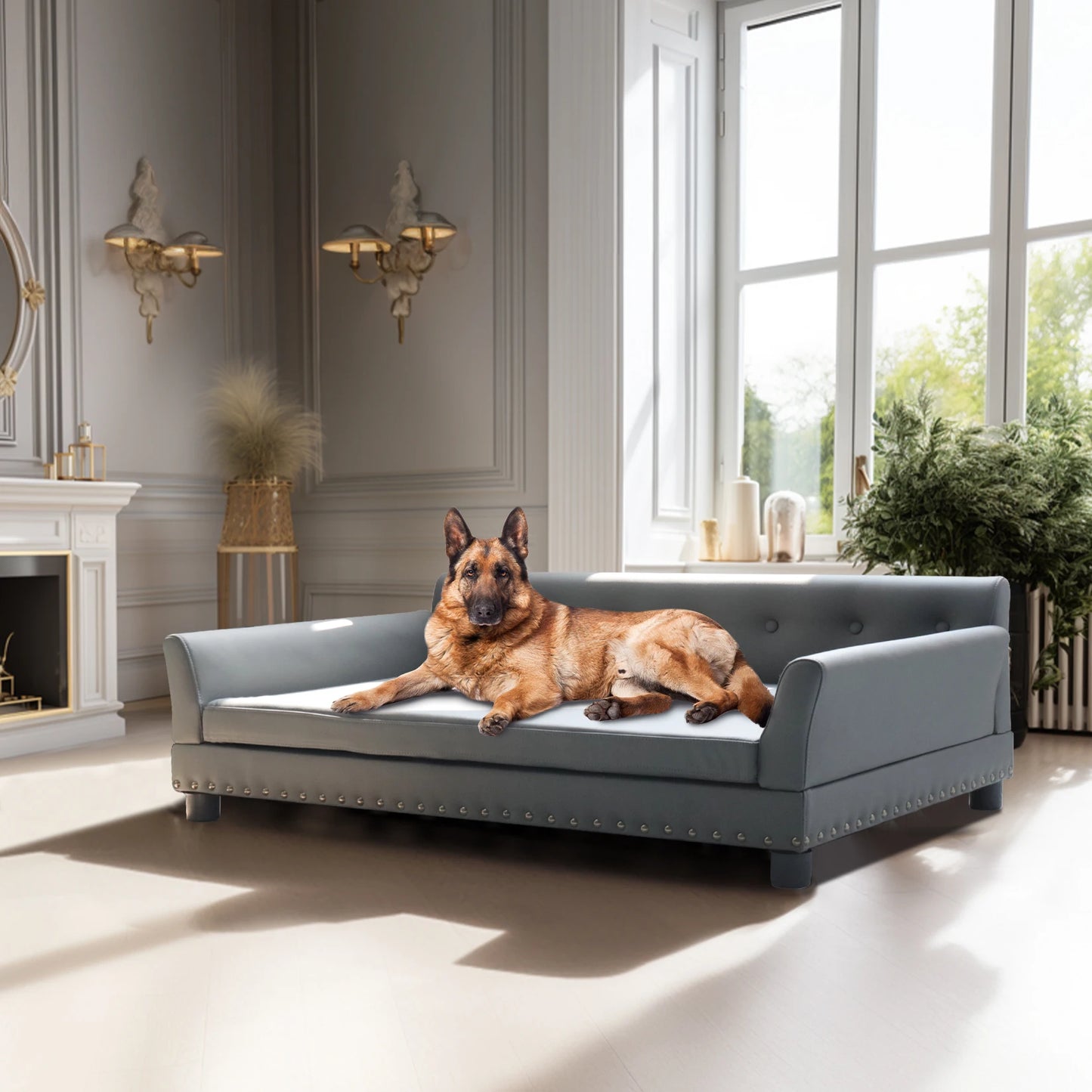 BINGOPAW Elevated Dog Sofa Bed Leather Durable Modern Design