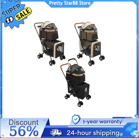 Dog and Cat Stroller Foldable Pet Stroller for Small and Medium Dogs 2 Tiers 35kg Load-Capacity for Traveling/Shopping