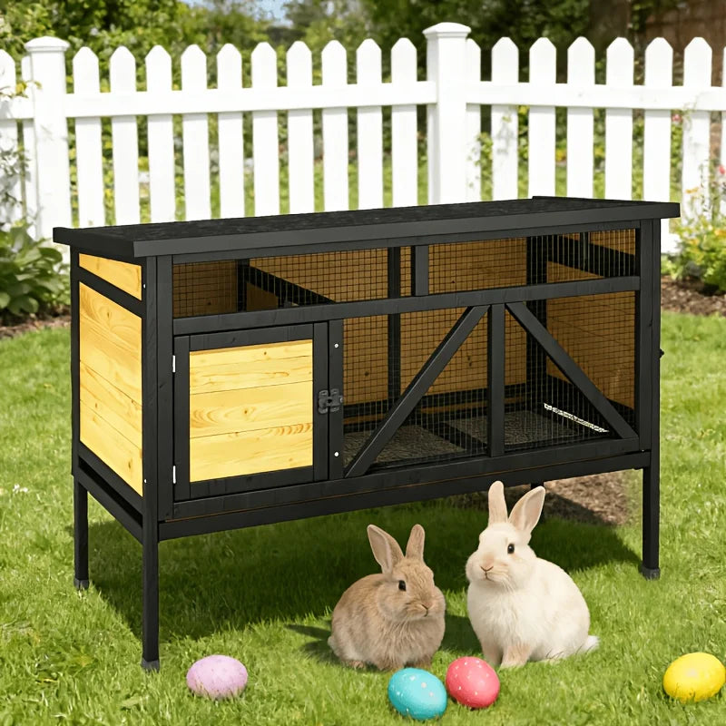 Elevated Wooden Rabbit Hutch For Small Pets Outdoor Use