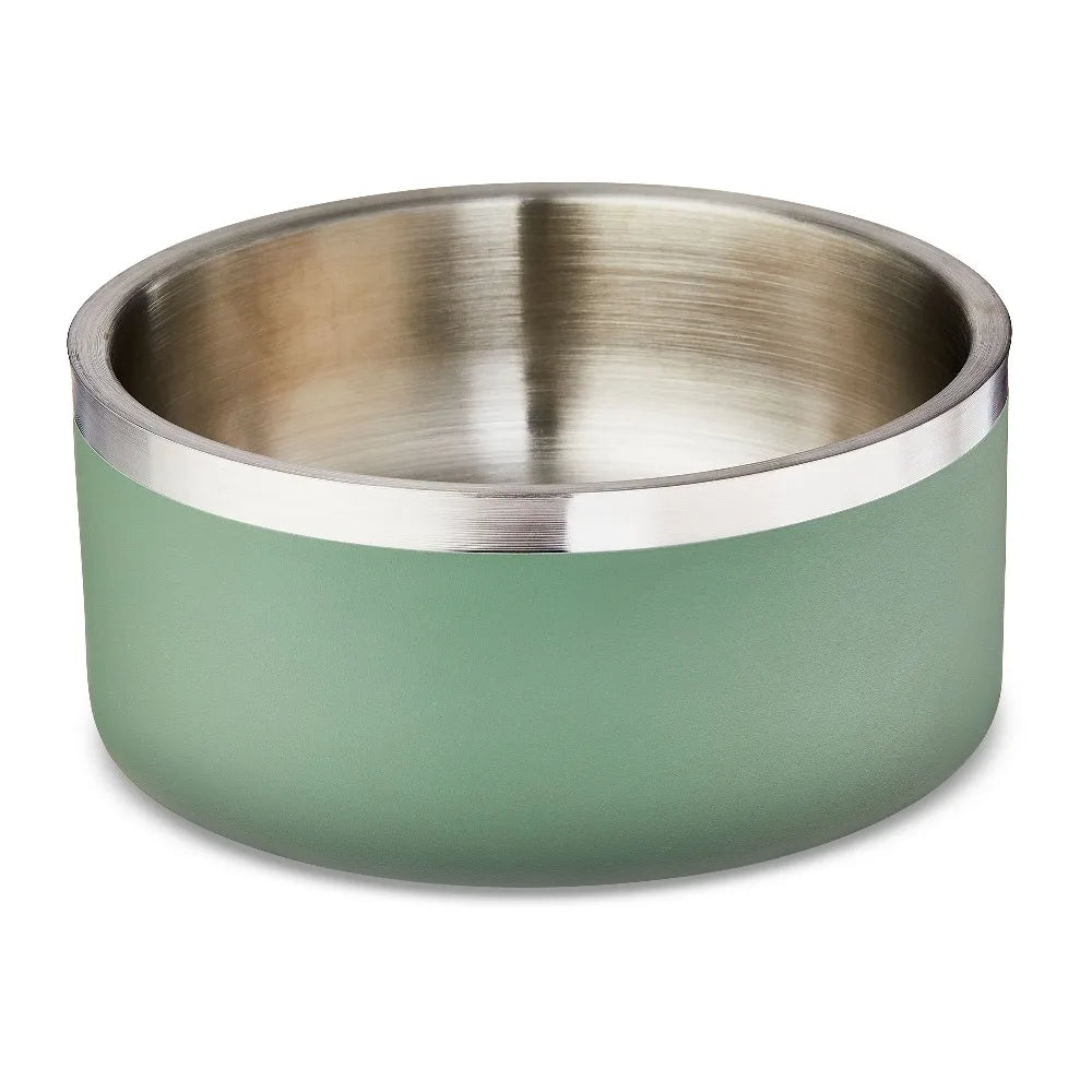 Medium 4-Cup Capacity Stainless Steel Pet Bowl Double Wall Insulated Design for Dogs and Cats Keeps Food Fresh and Water Cool Sage Green Elevated Feeder Matches Modern Home Décor Non Slip Base and Easy Clean Surface