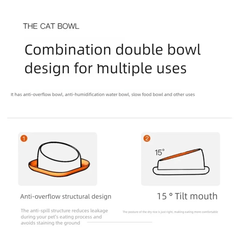 15° Tilted Cat Bowl Stainless Steel Neck Protection Anti Slip Plastic Base Pet Food Water Feeder Bowl For Cats Kitten