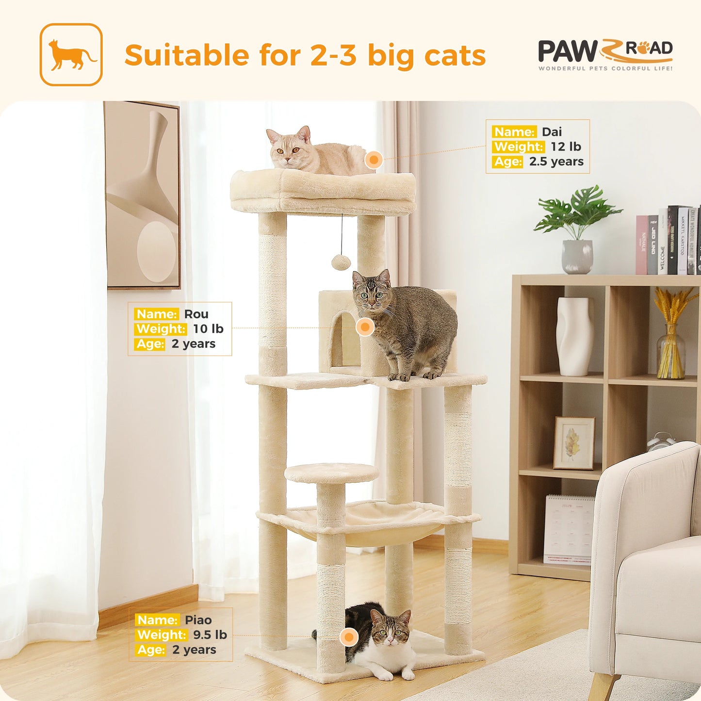 PAWZ Road 5-Level Cat Tree For Indoor Cats With Condo
