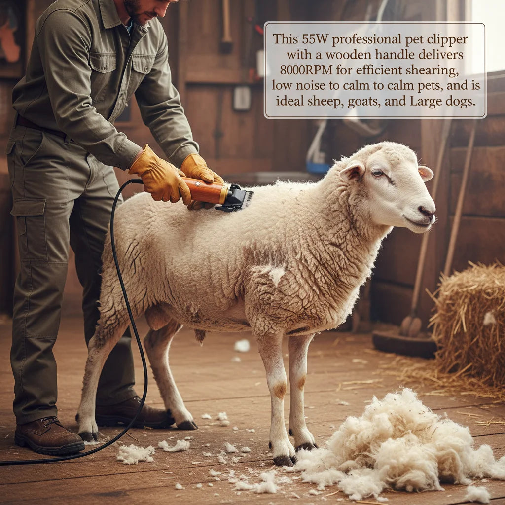 Electric Pet Clipper 55W, Professional Corded Animal Shears for Sheep Goats Dogs, Low Noise with Wooden Handle US Plug
