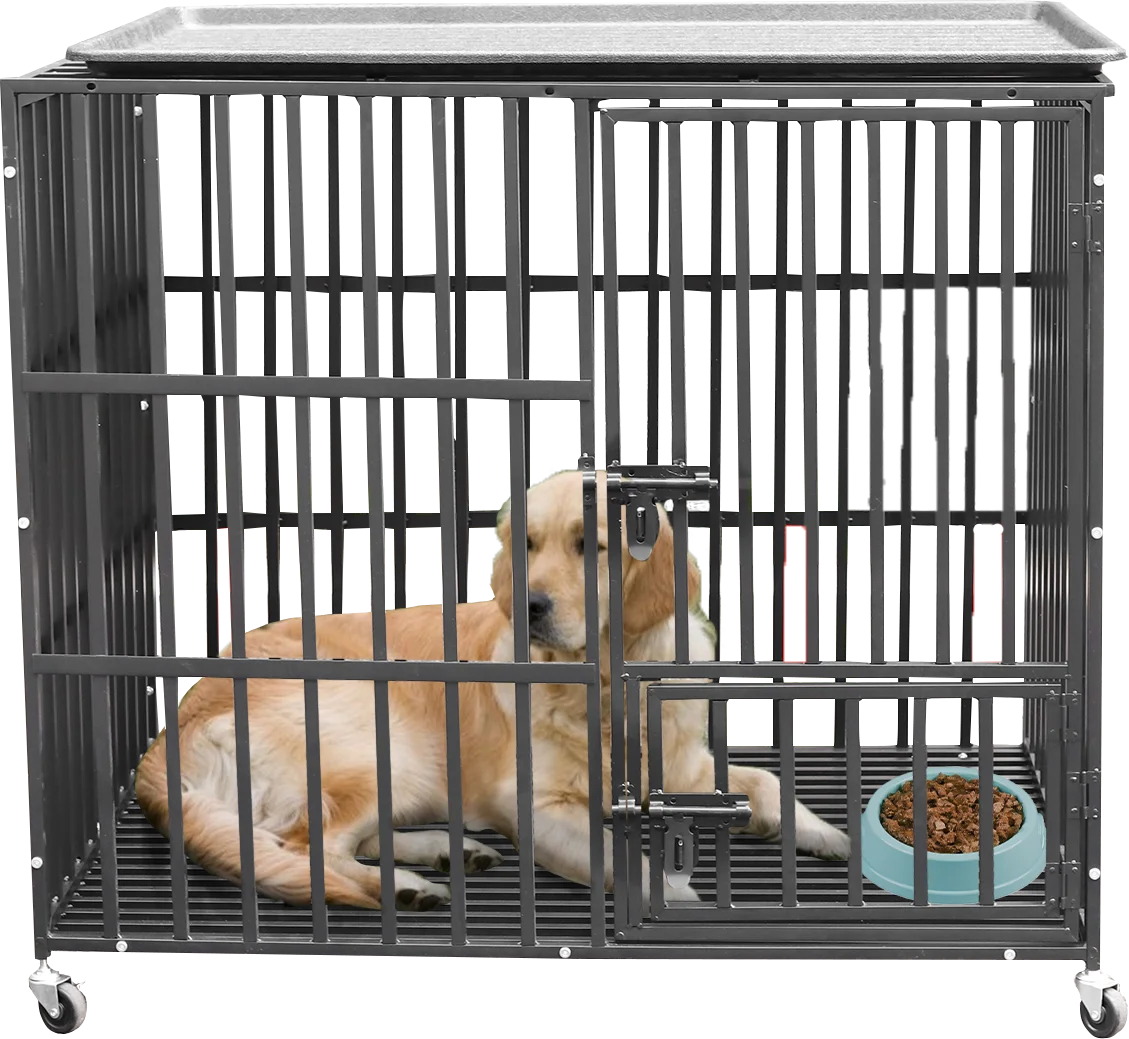 BINGOPAW Heavy Duty Dog Cage With 3 Doors And Wheels
