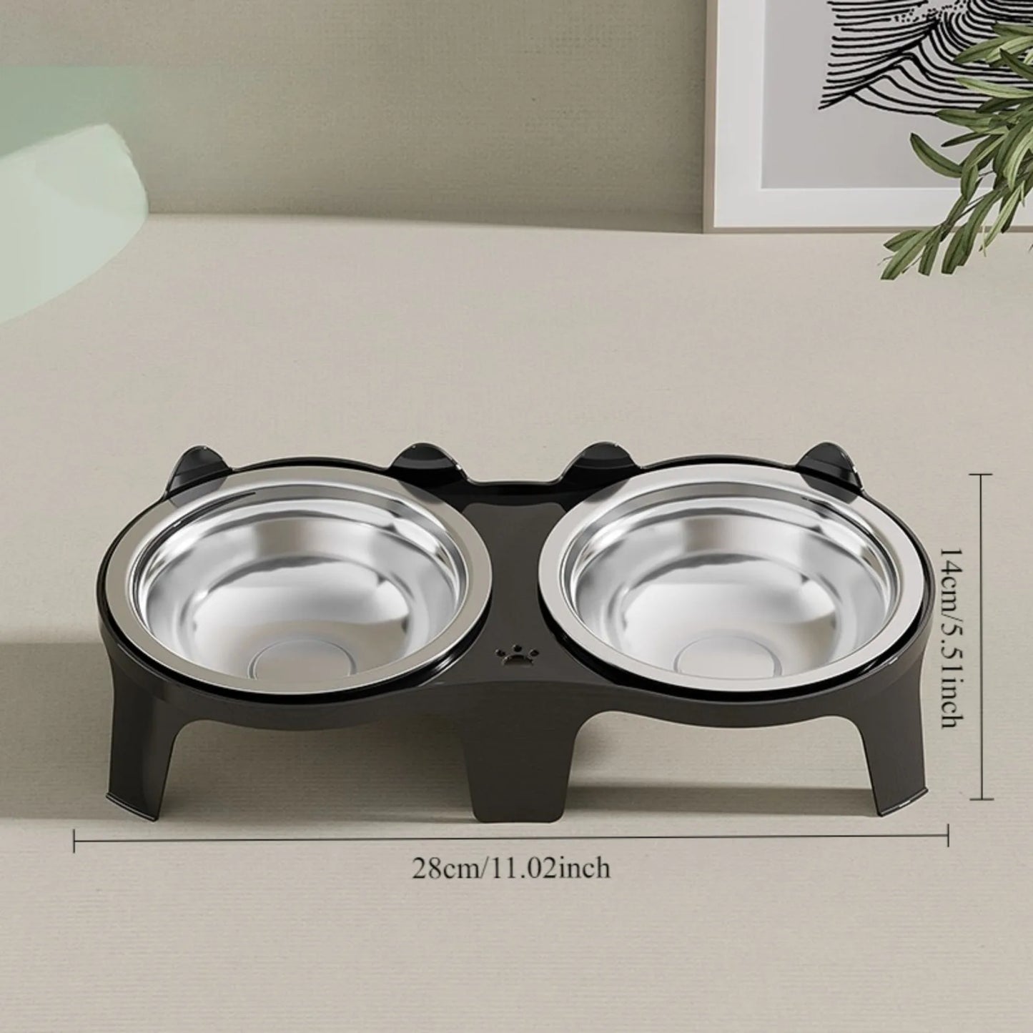 2-in-1 Cat Food Bowl Set, 2 Stainless Steel Bowls,Non-tipping Cat Food and Water Bowl for Cats,Pet Feeding Bowl for Chin Rubbing