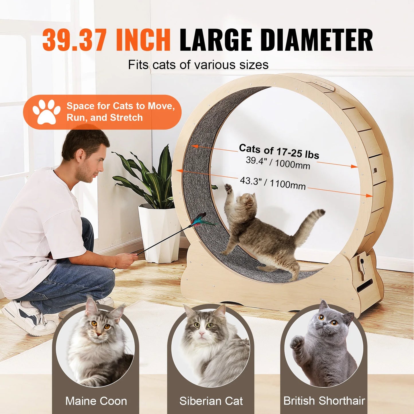 SucceBuy Wooden Cat Exercise Wheel Detachable Carpet Indoor Running Wheel