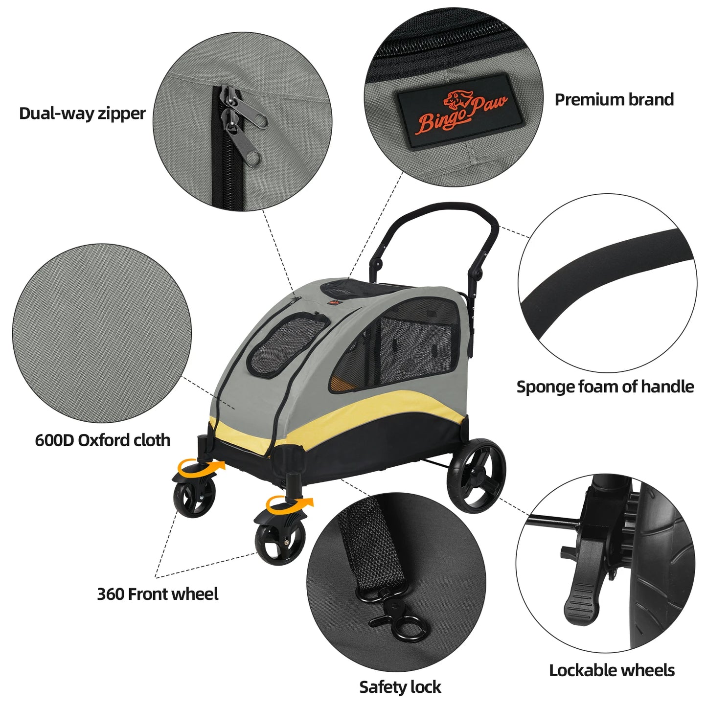 M-XL Dog Stroller Ultra-large 4 Wheels Pet Jogger Wagon Foldable Cart Travel Trolley Outdoor Animal Carrier Load Up To 55kg