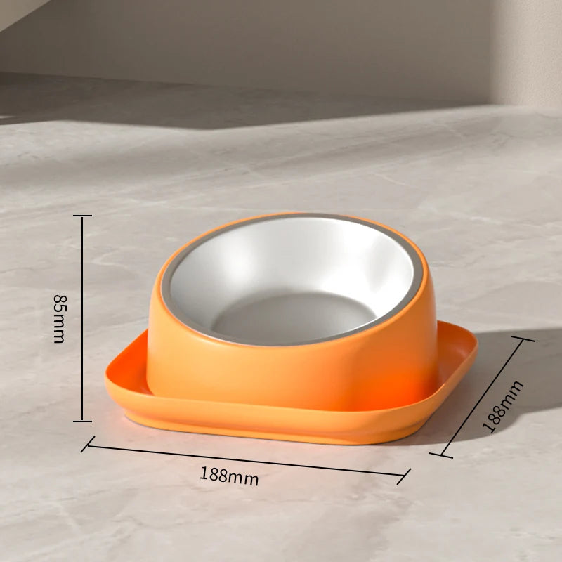 15° Tilted Cat Bowl Stainless Steel Neck Protection Anti Slip Plastic Base Pet Food Water Feeder Bowl For Cats Kitten