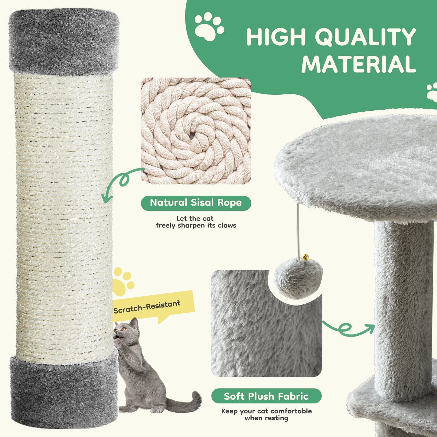 JHK Cat Tree Multi Cat Climbing Tower With Sisal Scratching Posts For Indoor Cat