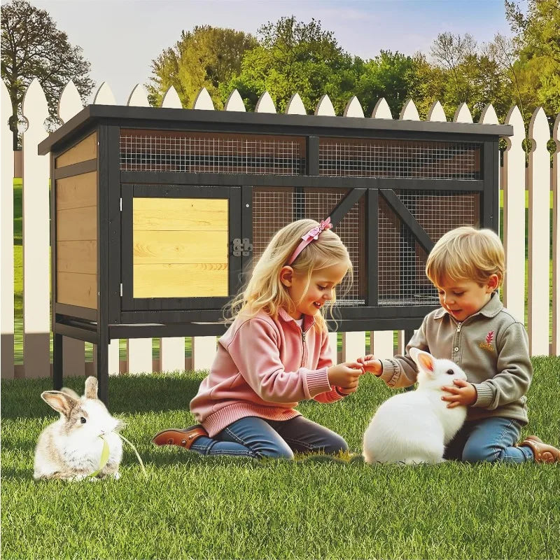 Elevated Wooden Rabbit Hutch For Small Pets Outdoor Use
