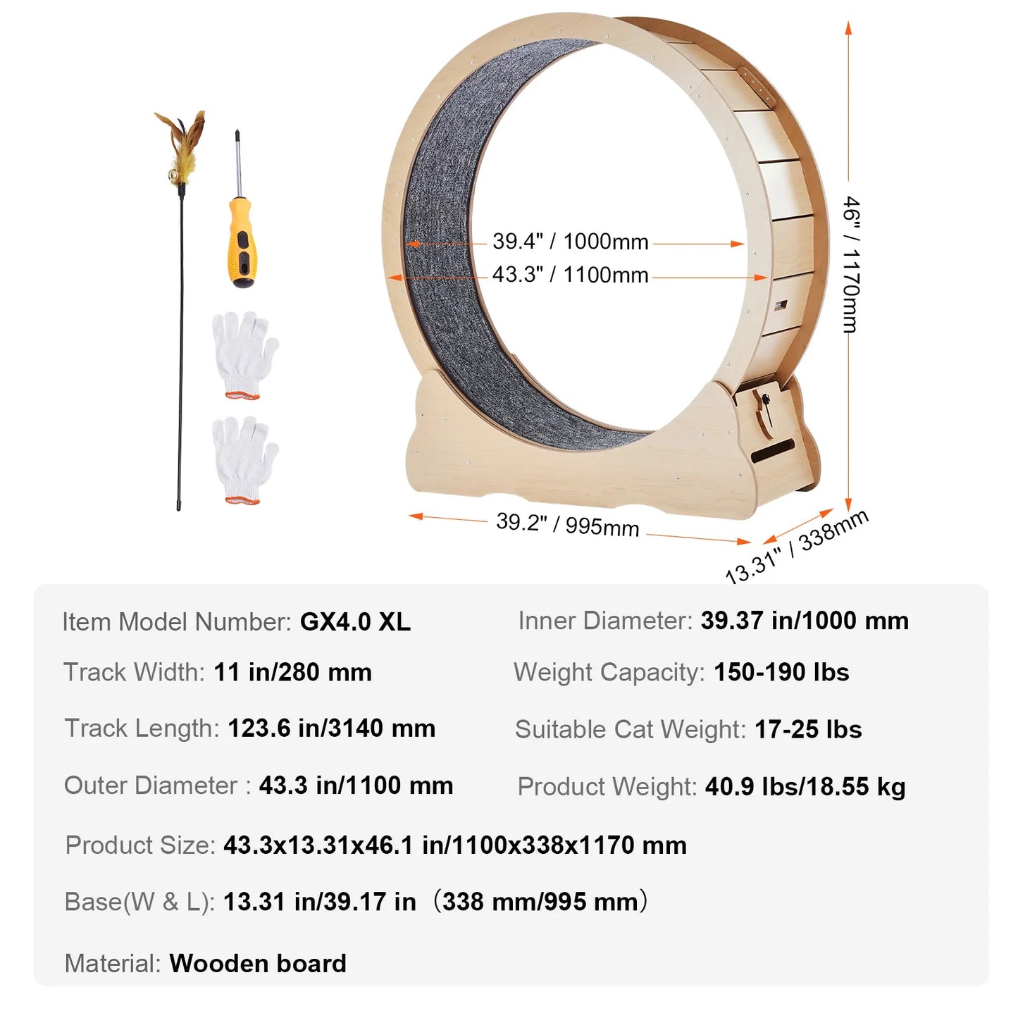 SucceBuy Wooden Cat Exercise Wheel Detachable Carpet Indoor Running Wheel