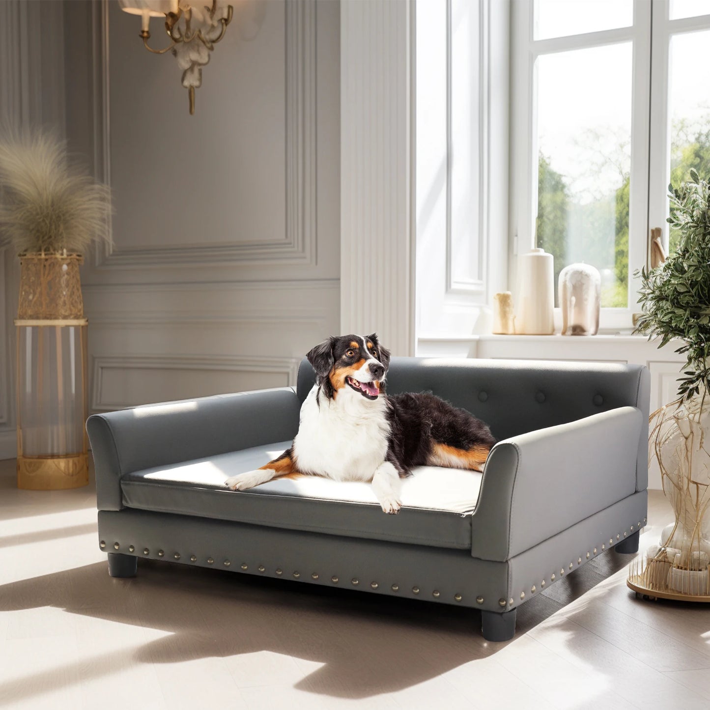 BINGOPAW Elevated Dog Sofa Bed Leather Durable Modern Design