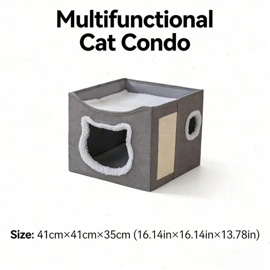 Foldable 4-Season Cat House With Bed And Scratching Board